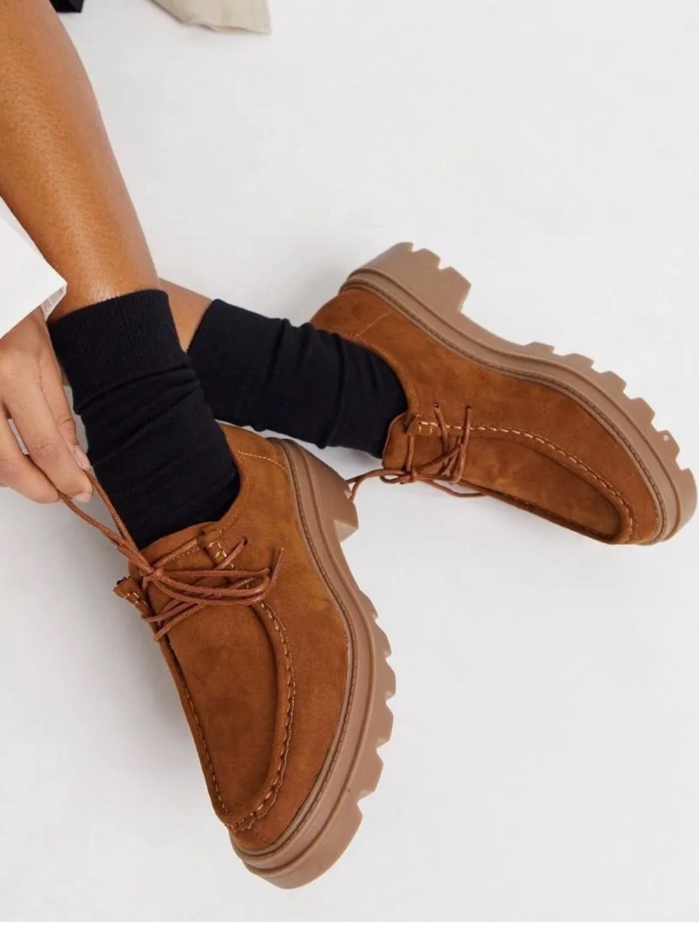 ASOS Chunky Lug Sole Lace-Up Loafers in Brown